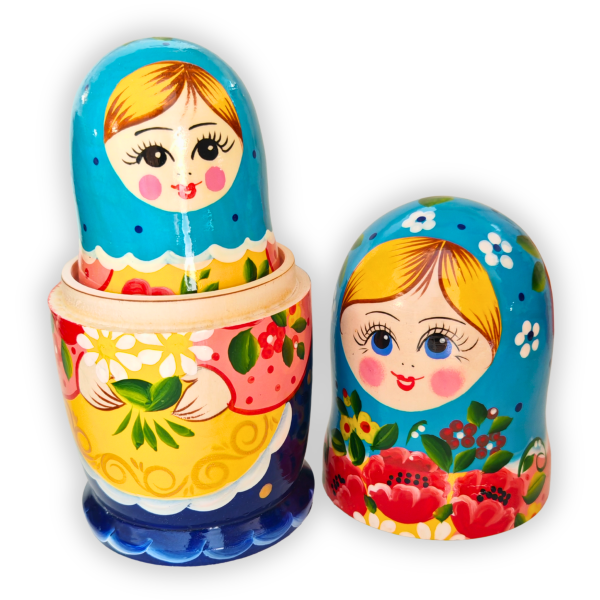 Poupée Russe Matriochka Bleue à Marguerites