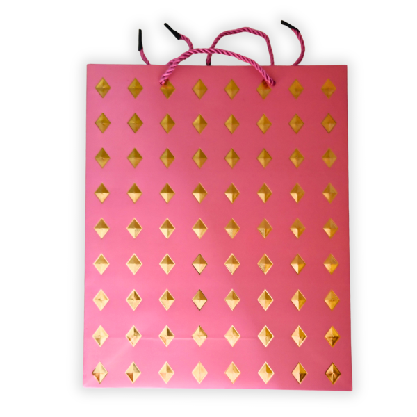 Sac cadeau en papier rose losanges